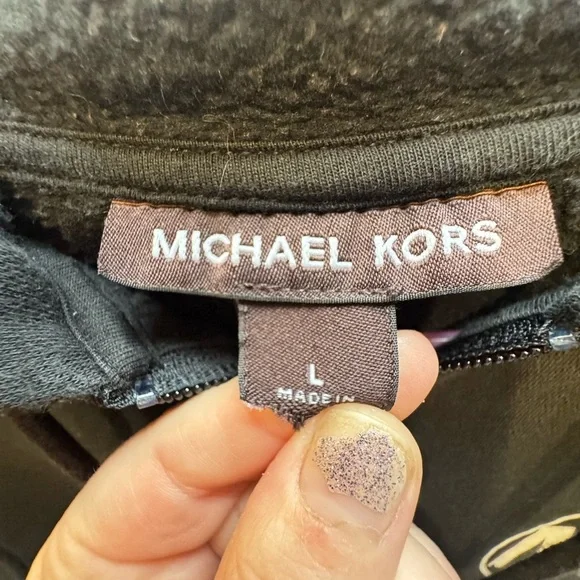 MICHAEL KORS MK LOGO BLACK ZIP UP HOODIE SIZE LARGE - Picture 4 of 6